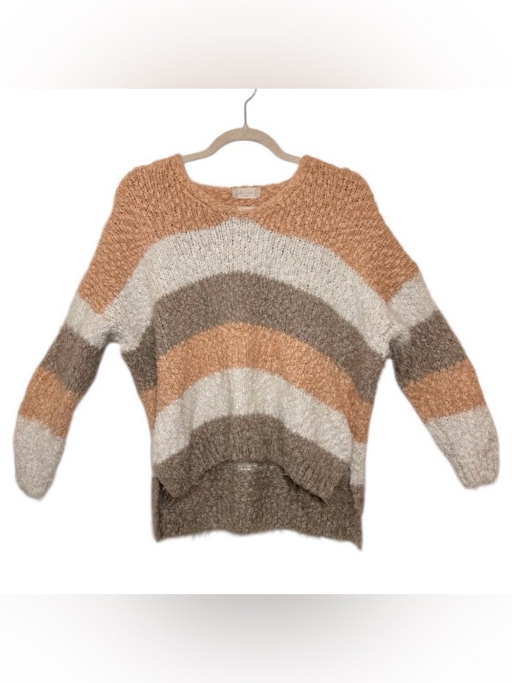 Altar’d State Pink White Gray Striped Chunky Knit Sweater Cozy Oversized S/M